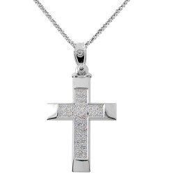 Λευκόχρυσος βαπτιστικός σταυρός Κ14 με αλυσίδα